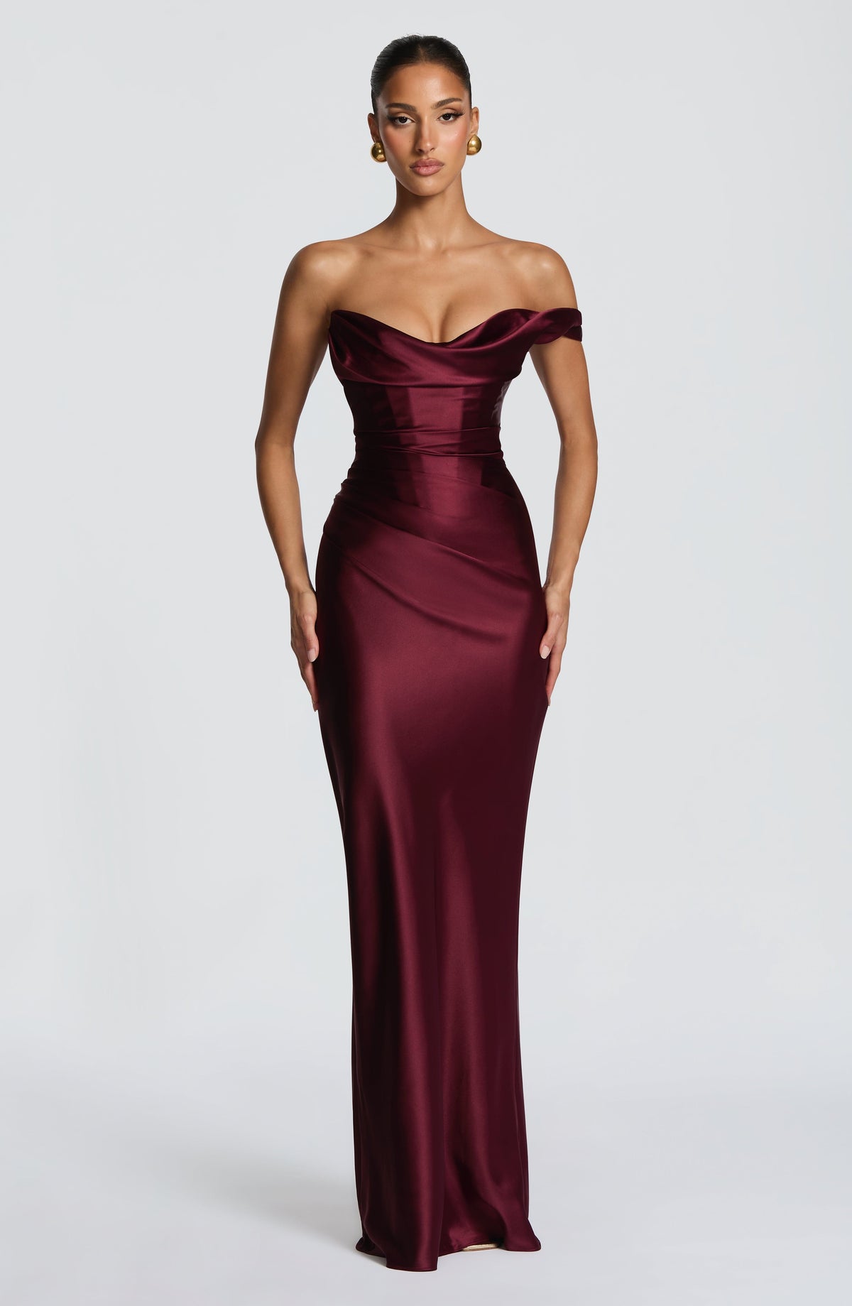 Adele Satin Maxi Dress with Draped Strapless Bodice