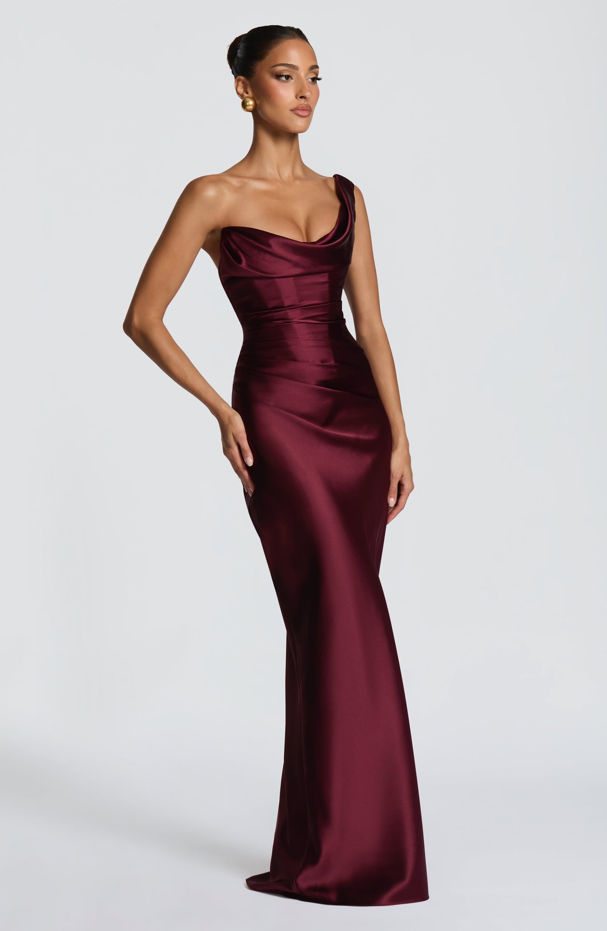 Adele Satin Maxi Dress with Draped Strapless Bodice