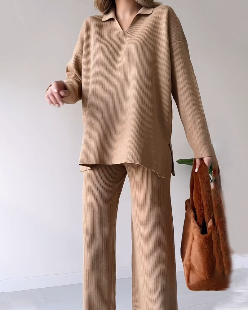 Alira Knit Lounge Set with Relaxed Top and Wide Pants