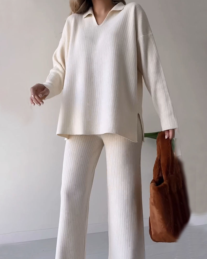 Alira Knit Lounge Set with Relaxed Top and Wide Pants