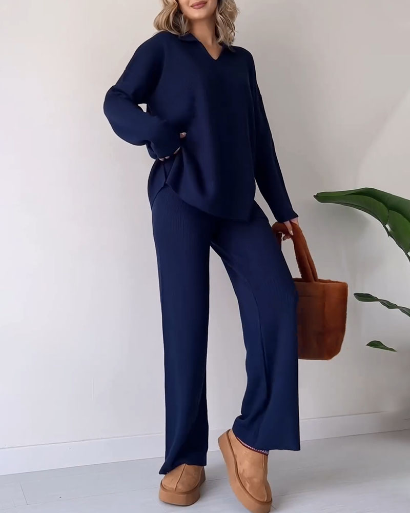 Alira Knit Lounge Set with Relaxed Top and Wide Pants