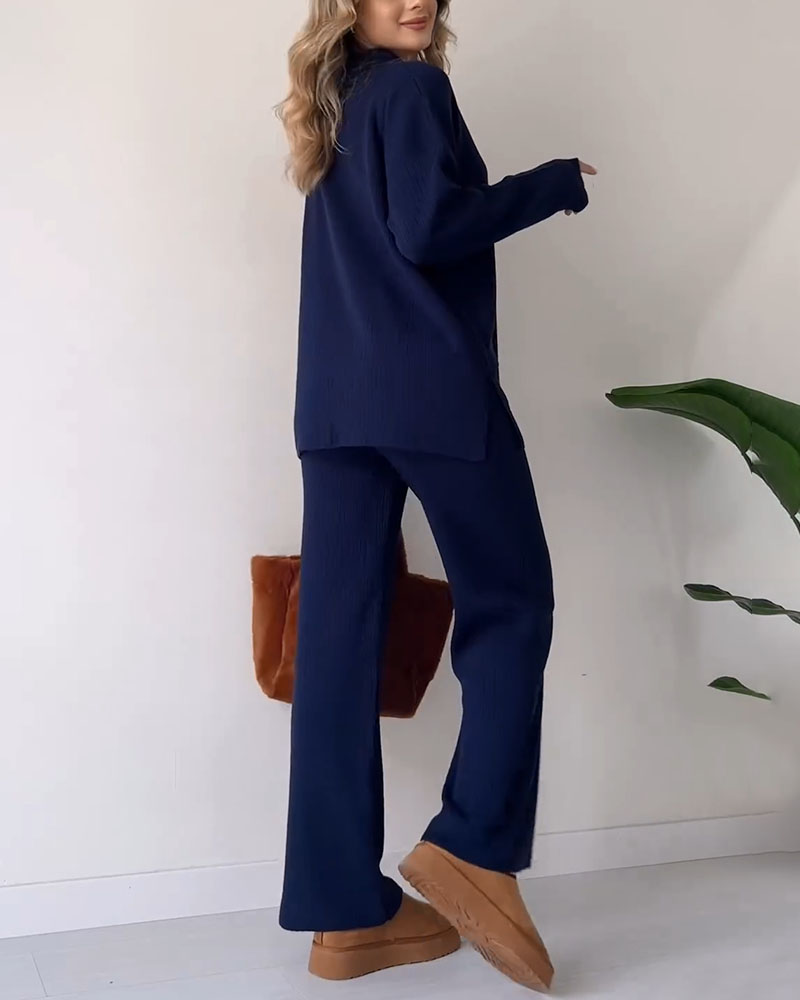 Alira Knit Lounge Set with Relaxed Top and Wide Pants