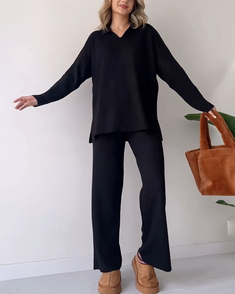 Alira Knit Lounge Set with Relaxed Top and Wide Pants