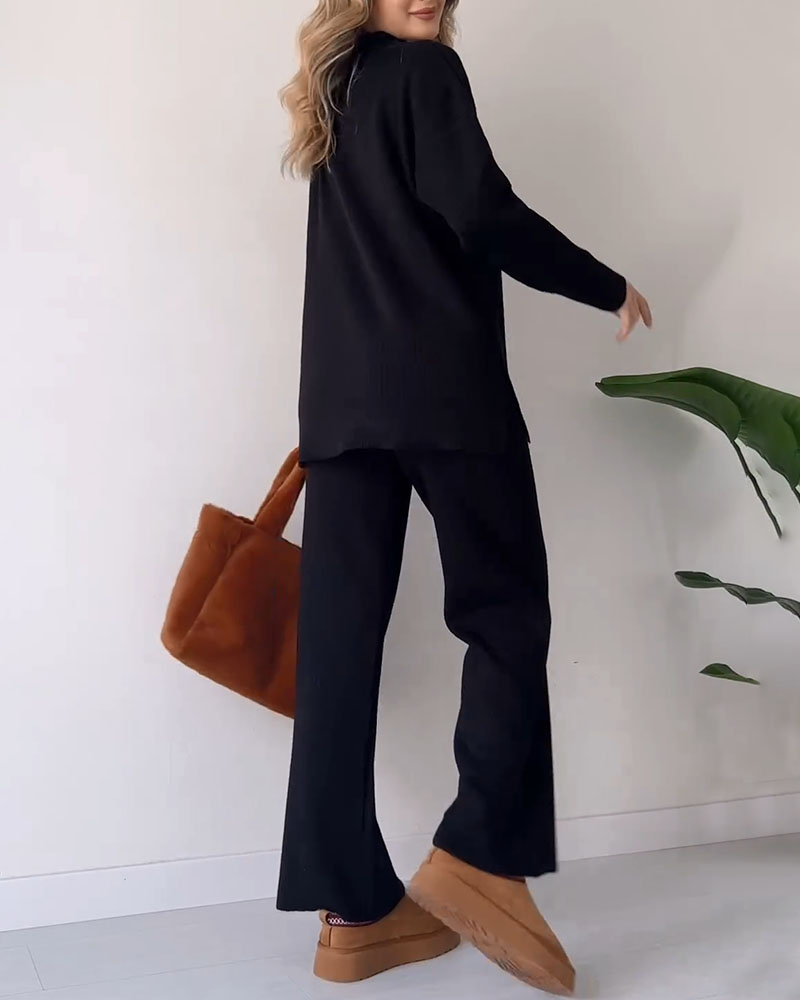 Alira Knit Lounge Set with Relaxed Top and Wide Pants