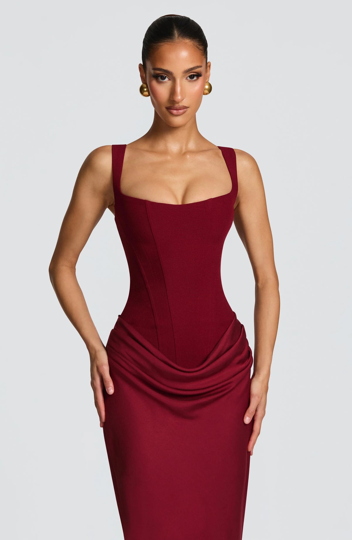 Amara Draped Maxi Dress with Square Neckline for Women