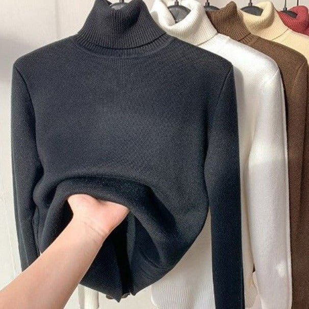 Amelia Turtleneck Sweater with Plush Lining for Women - Black