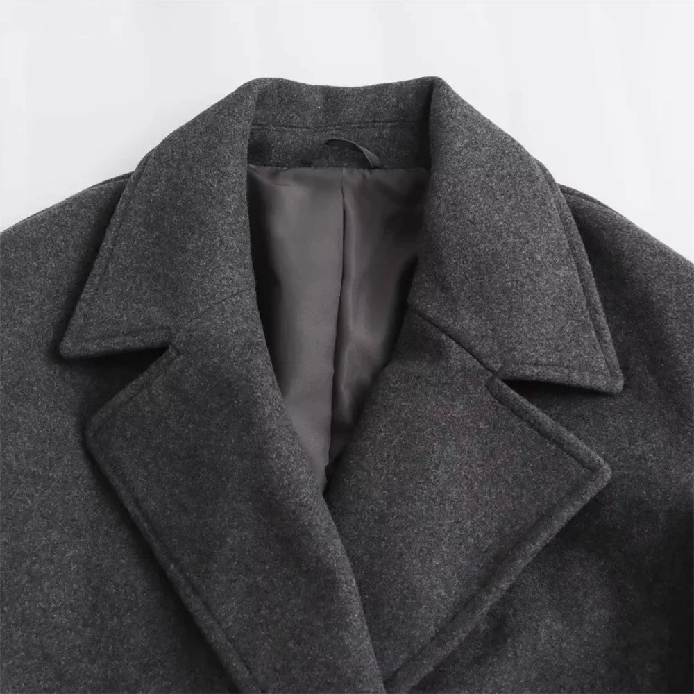 Aria Double-Breasted Coat with Wide Lapels for Women