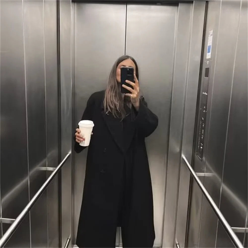 Aria Double-Breasted Coat with Wide Lapels for Women