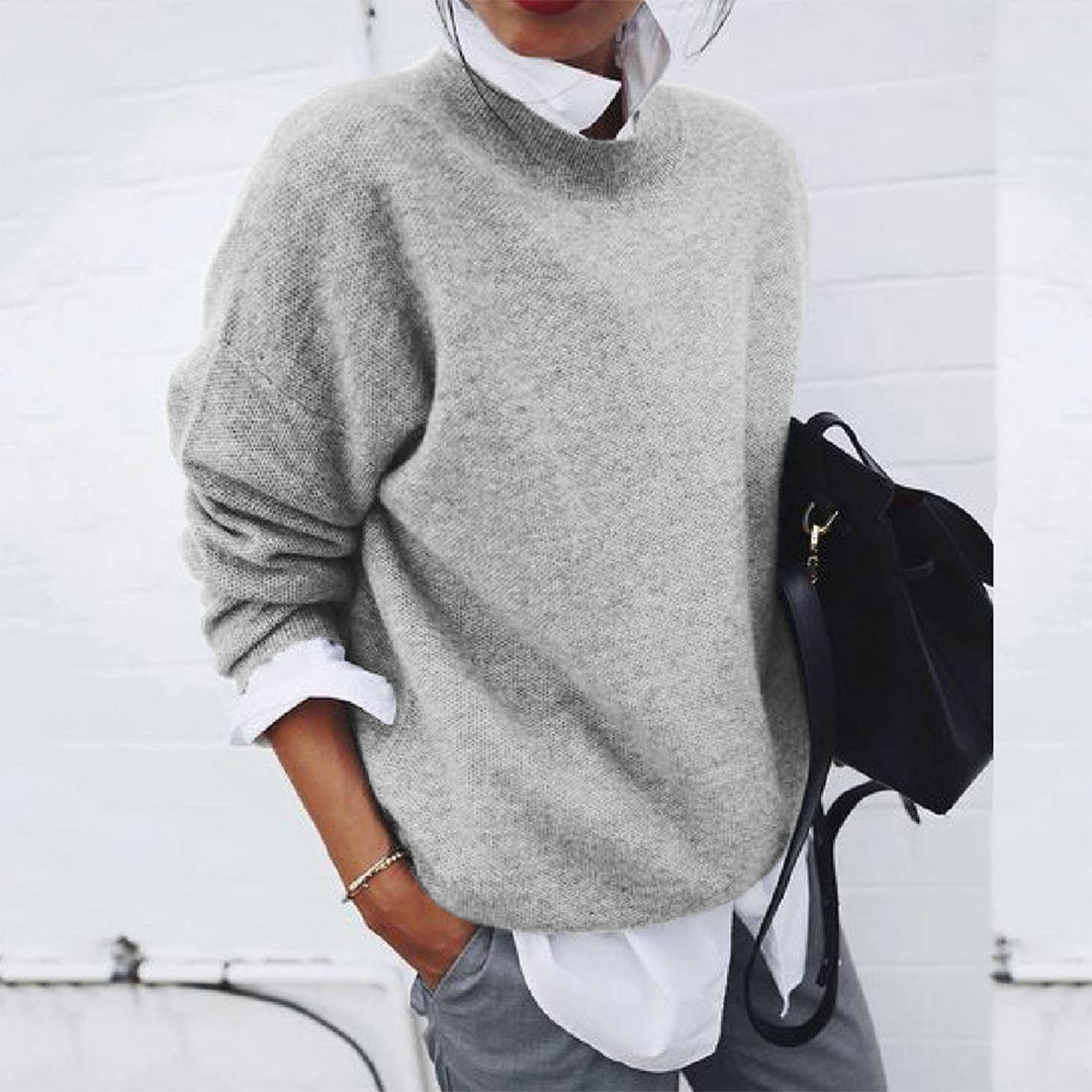 Beatrix Wool-Look Sweater with Mock Neckline for Women - Gray