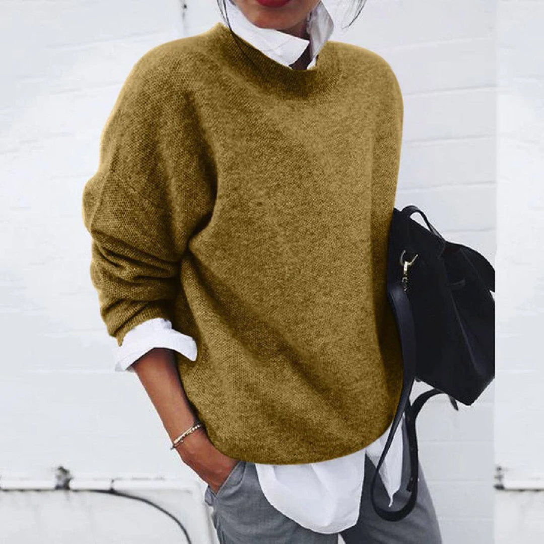 Beatrix Wool-Look Sweater with Mock Neckline for Women - Yellow
