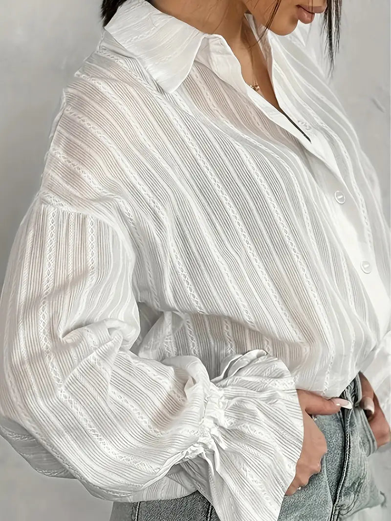 Delilah Striped Satin Blouse with Button Front