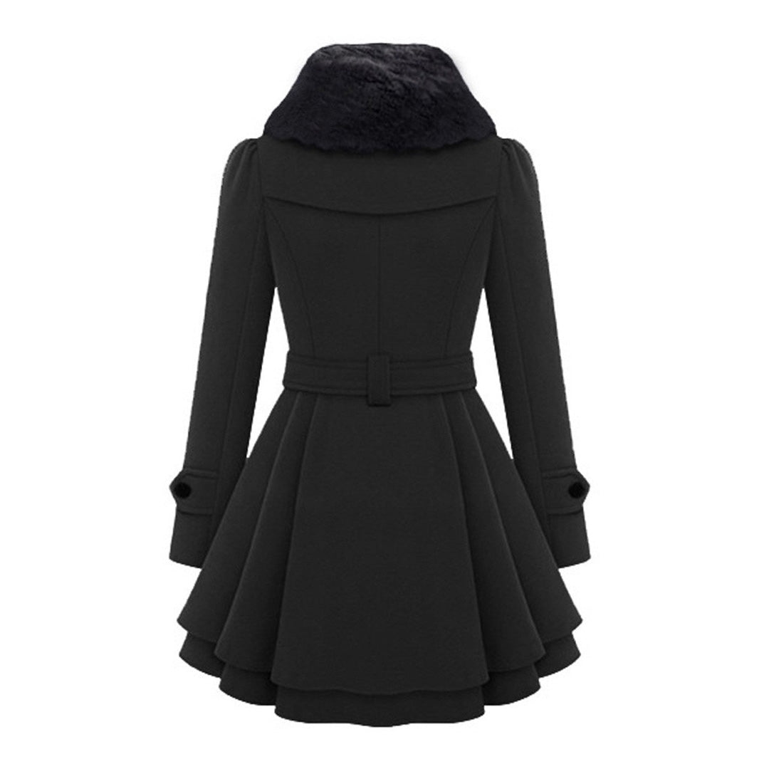 Eliza Double-Breasted Coat with Bow Belt and Flared Hem