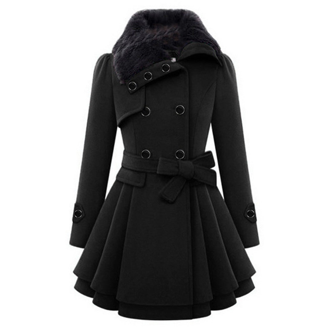 Eliza Double-Breasted Coat with Bow Belt and Flared Hem