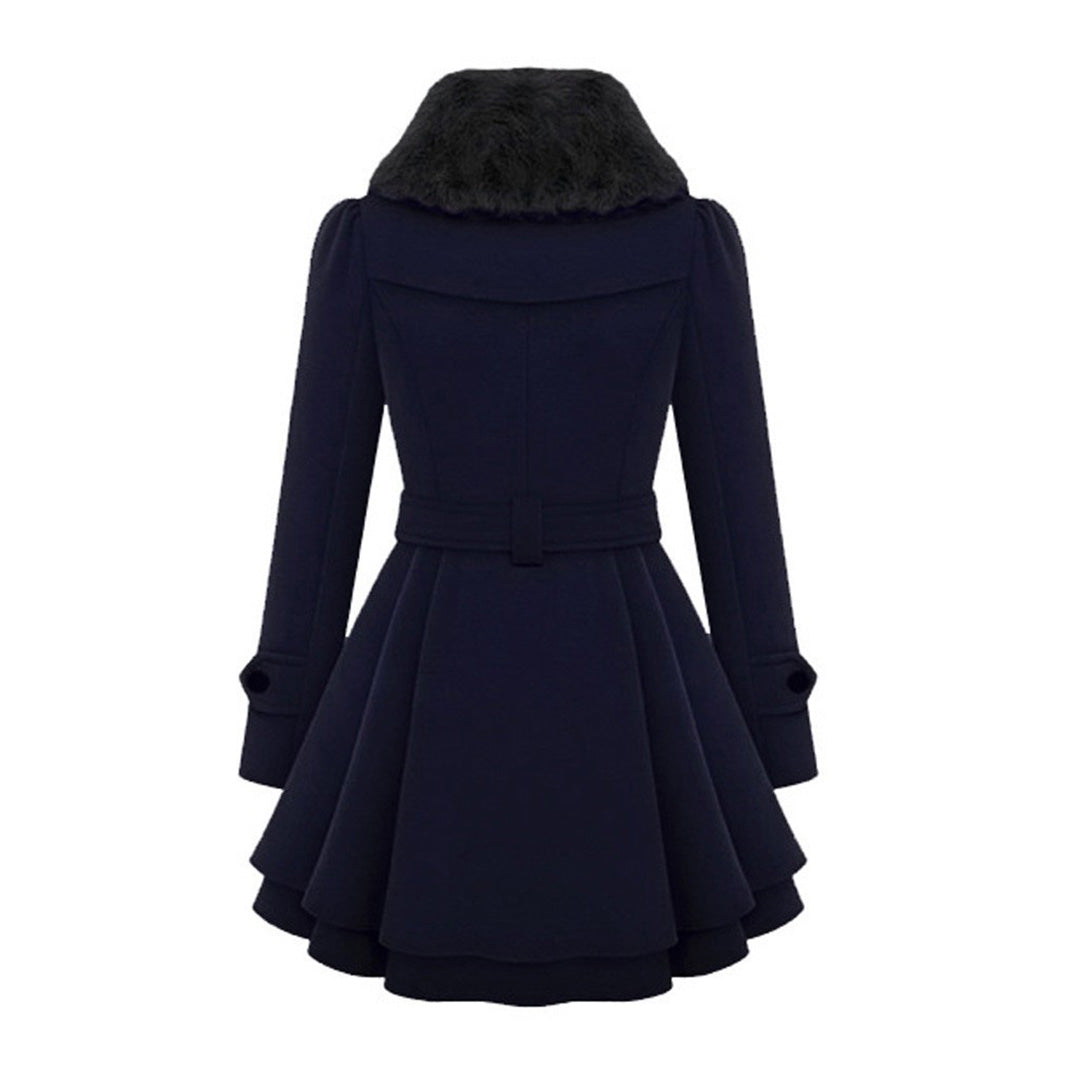 Eliza Double-Breasted Coat with Bow Belt and Flared Hem