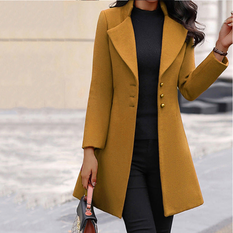 Elowen Tailored Coat with Lapels and Button Front - Yellow