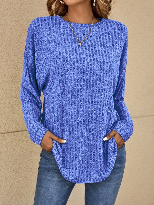 Everly Melange Ribbed Sweater with Crew Neck for Women - Blue