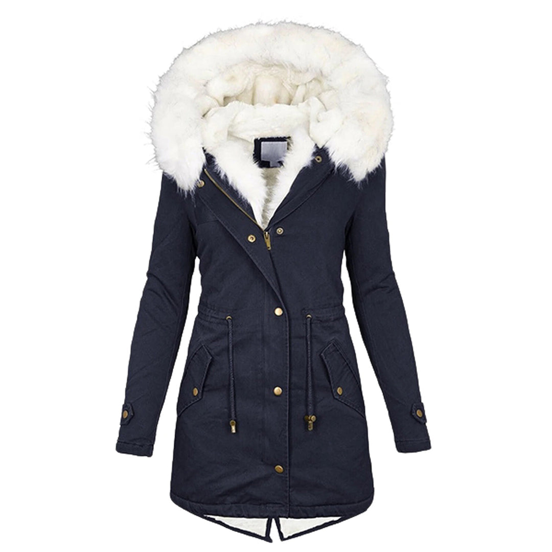 Freya Parka with Plush-Trim Hood and Drawstring Waist - Navy