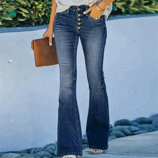 Hadassah Flared Jeans with Exposed Button Fly - Blue