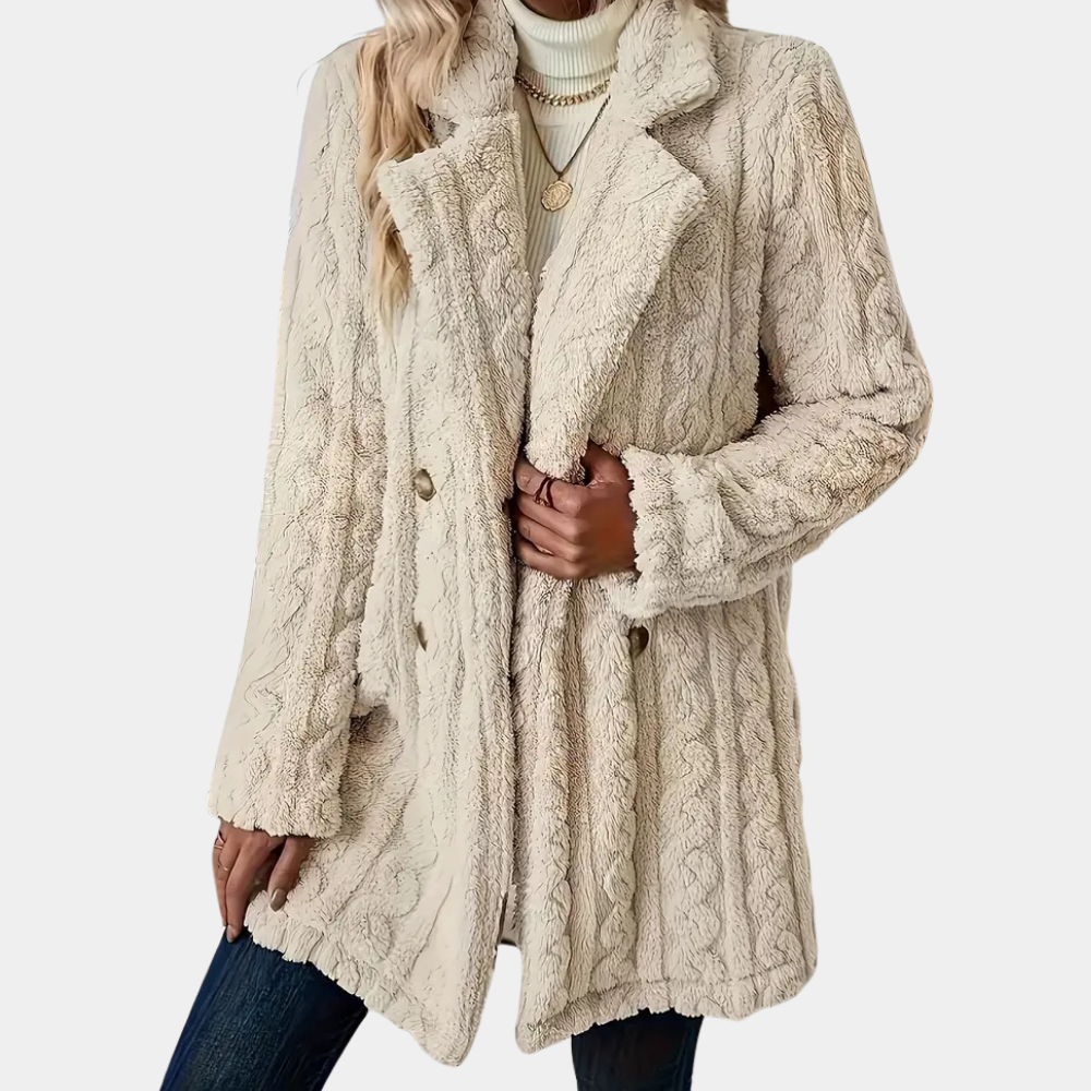 Haley Teddy Coat with Cable Texture for Women - Apricot