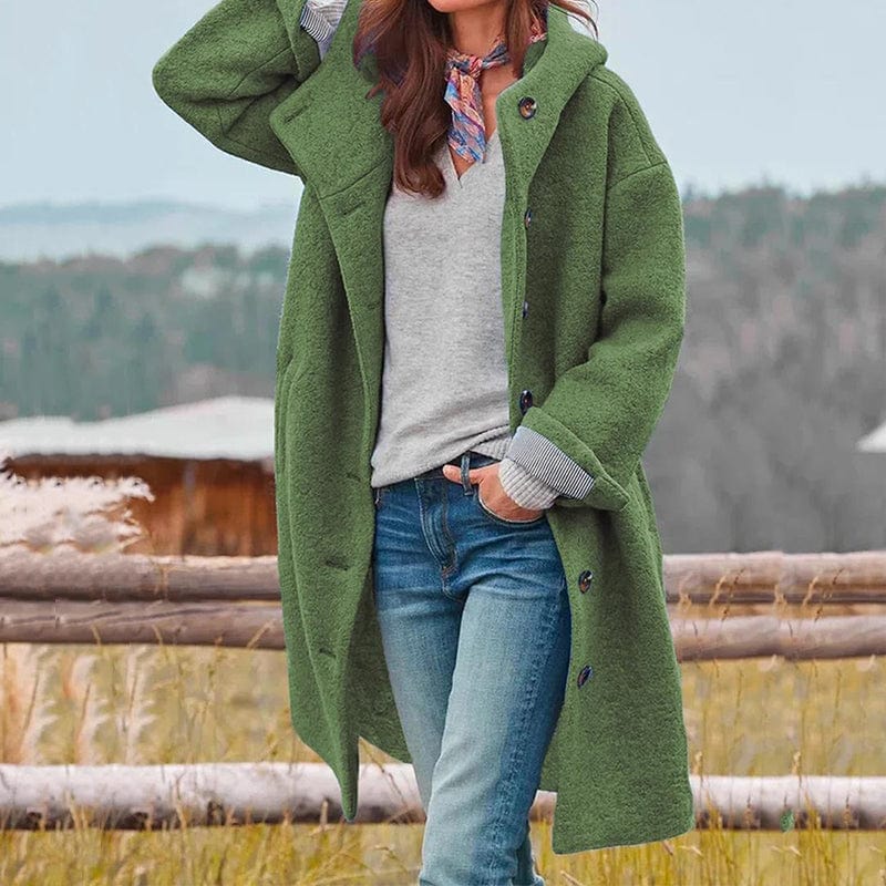 Heidi Teddy Longline Coat with Button Front for Women - Green