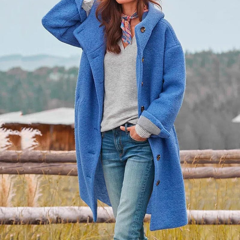Heidi Teddy Longline Coat with Button Front for Women - Blue