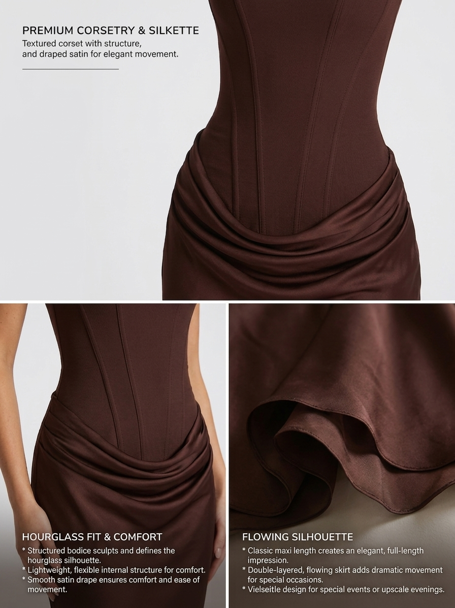 Helene Maxi Dress with Square Neckline and Draped Skirt