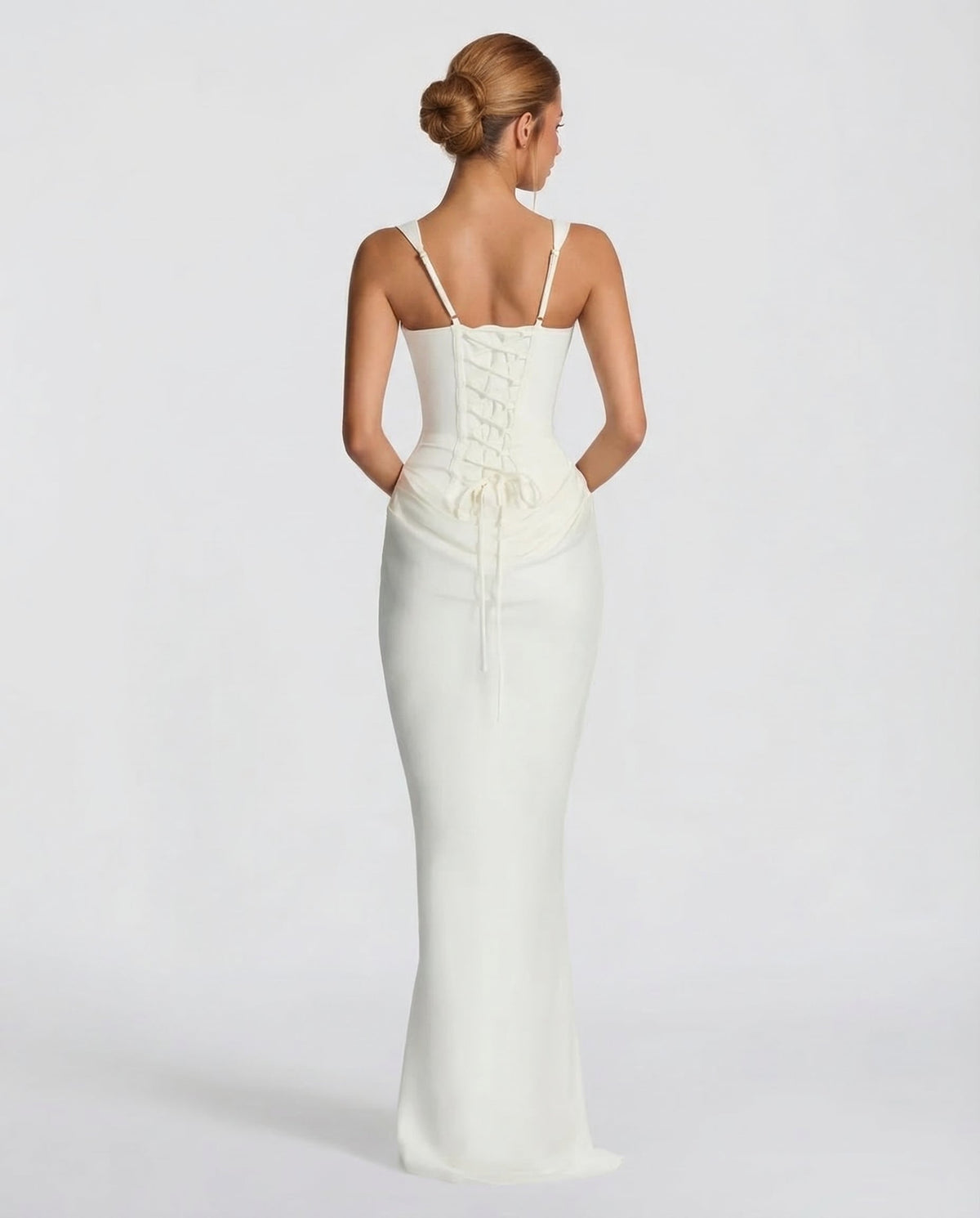 Helene Maxi Dress with Square Neckline and Draped Skirt