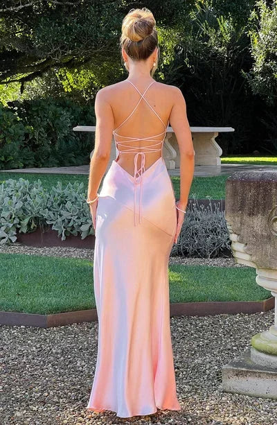 Isolde Satin Maxi Dress with Deep V-Neckline and Slim Straps