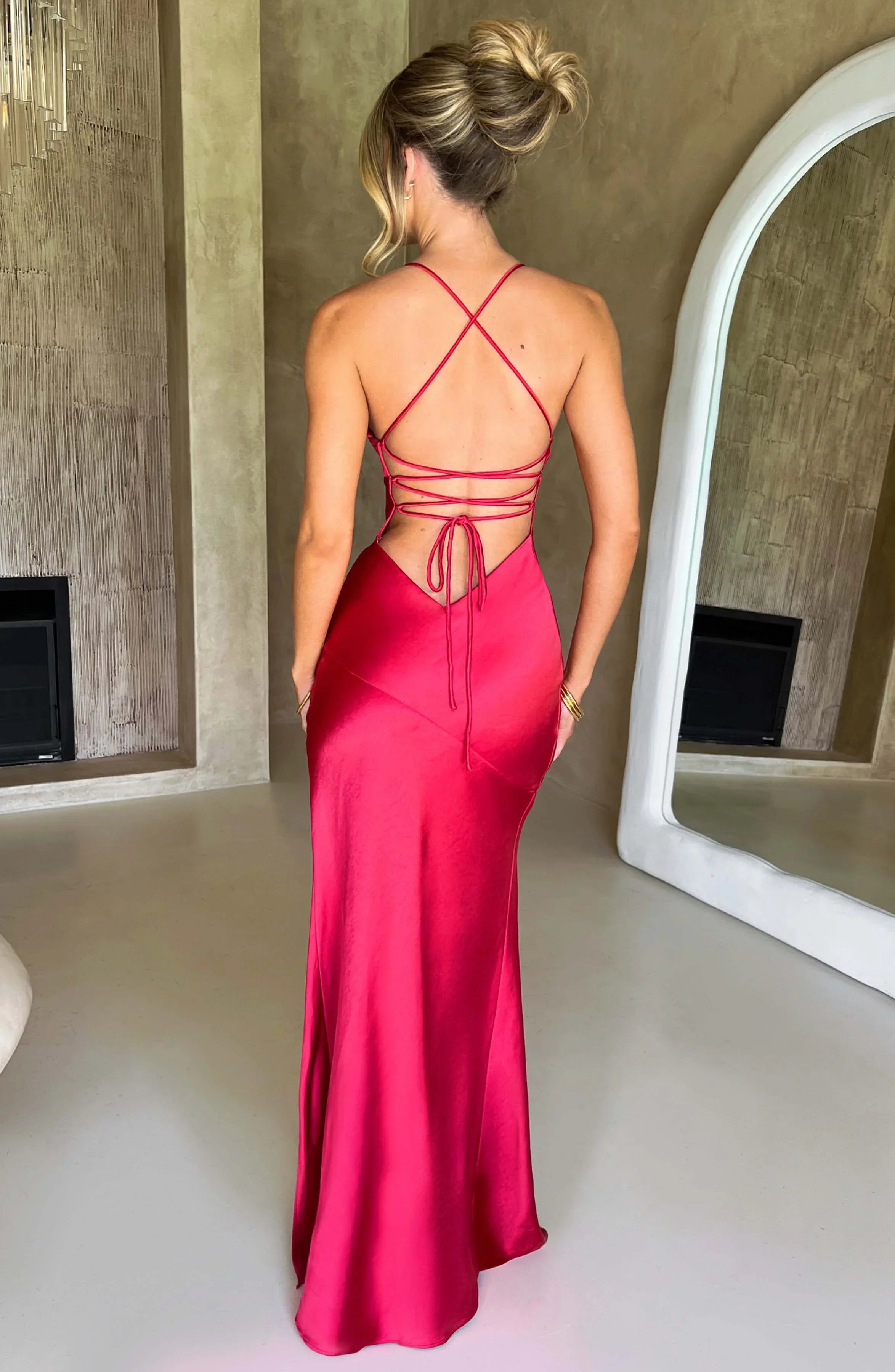 Isolde Satin Maxi Dress with Deep V-Neckline and Slim Straps