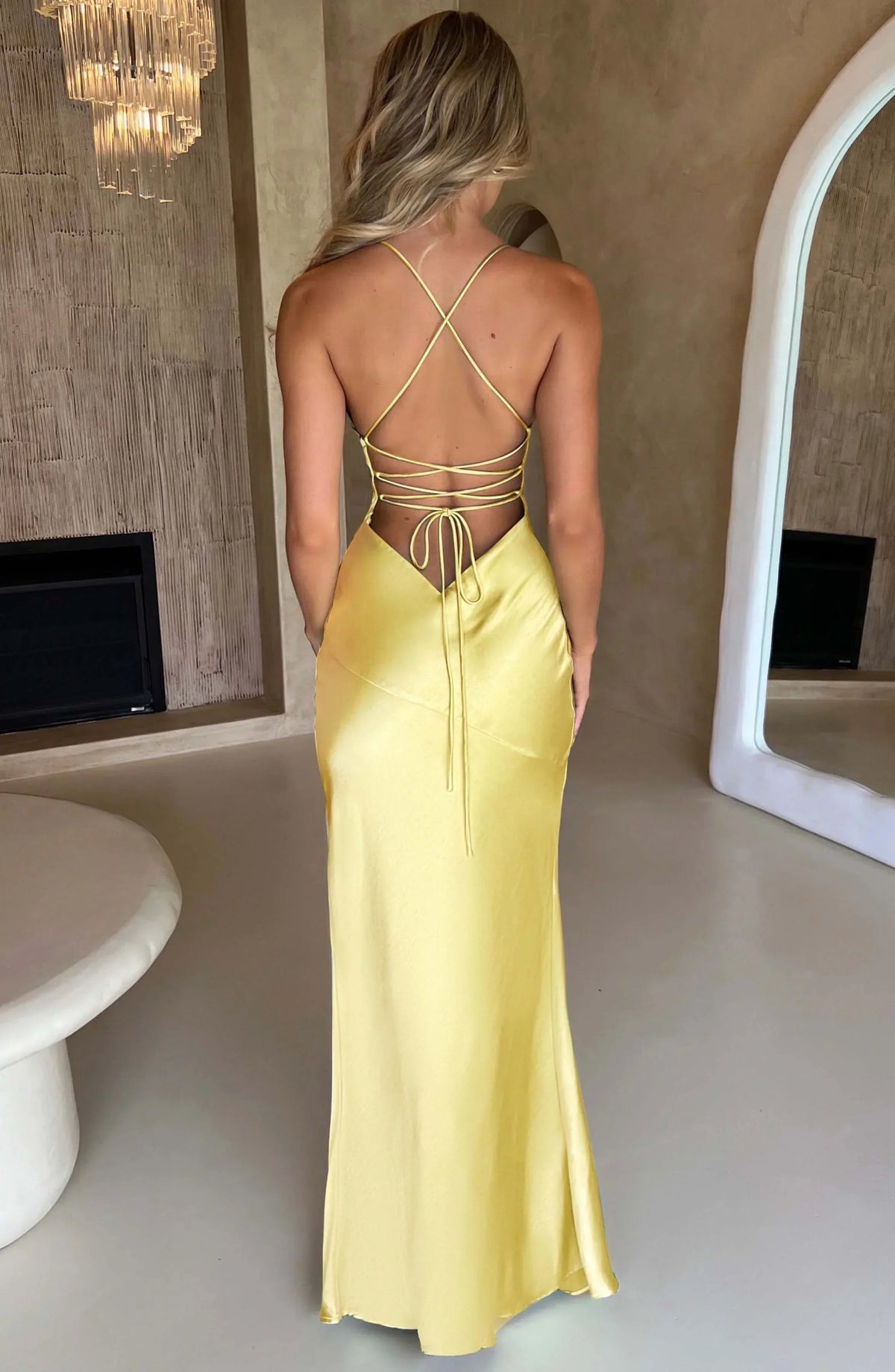 Isolde Satin Maxi Dress with Deep V-Neckline and Slim Straps