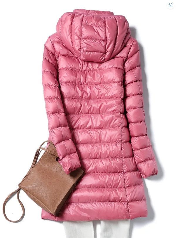 Jasmine Quilted Longline Jacket with Hood for Women