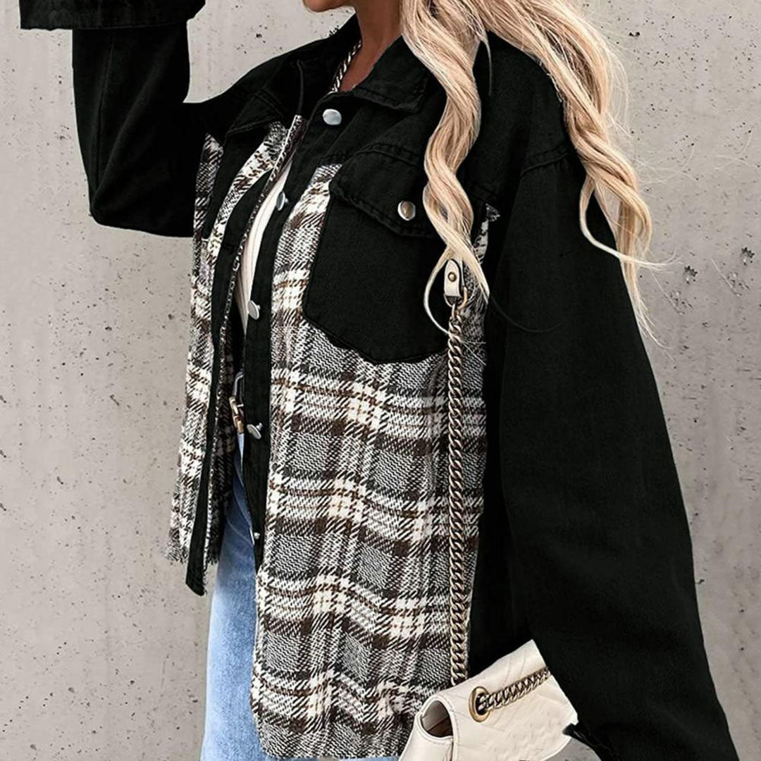 Kaia Plaid Contrast Jacket with Chest Pockets