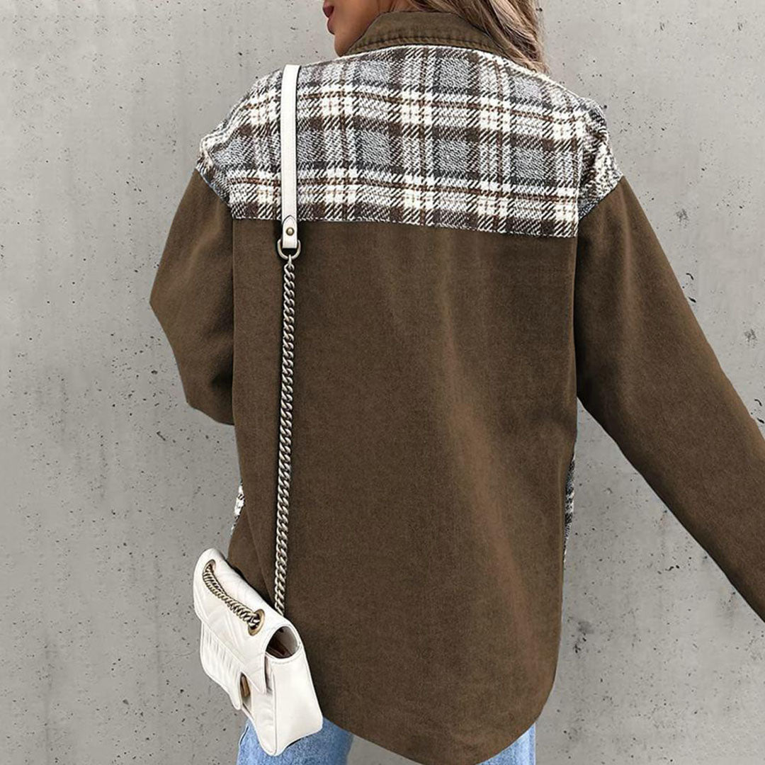 Kaia Plaid Contrast Jacket with Chest Pockets