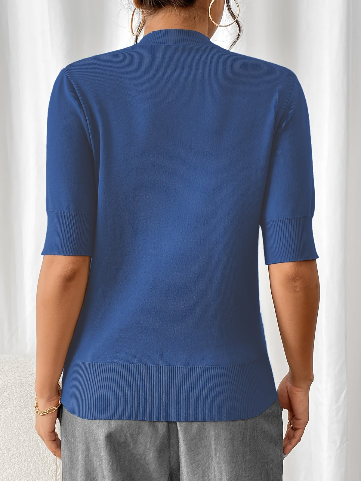 Katarina Knit Top with Mock Neckline and Elbow Sleeves
