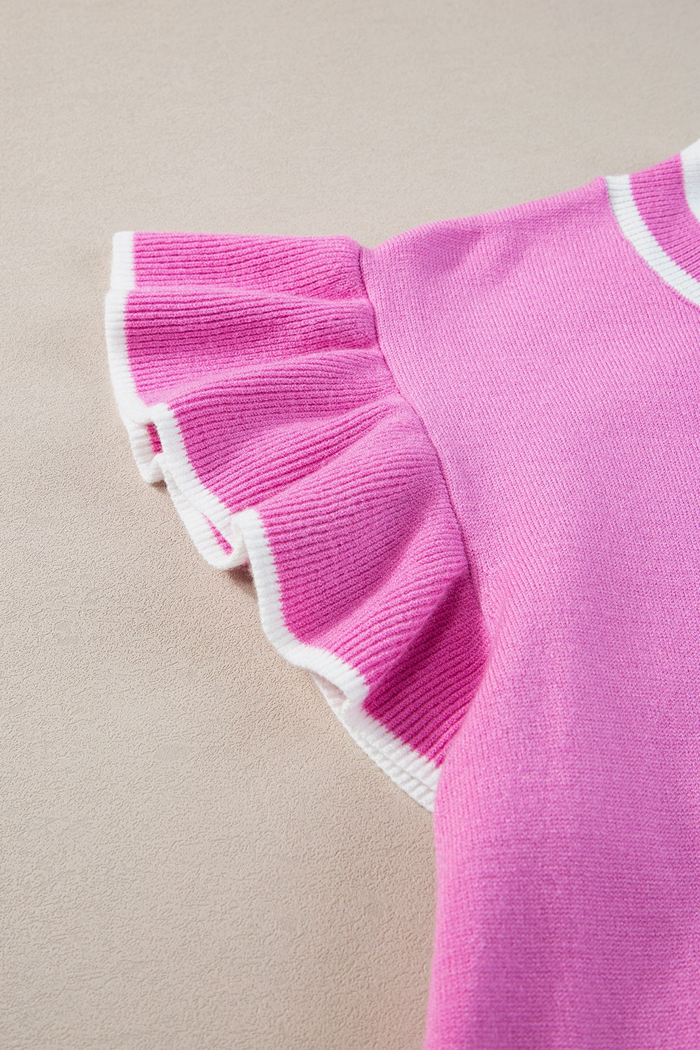 Lana Ribbed Knit Top with Ruffle Cap Sleeves for Women