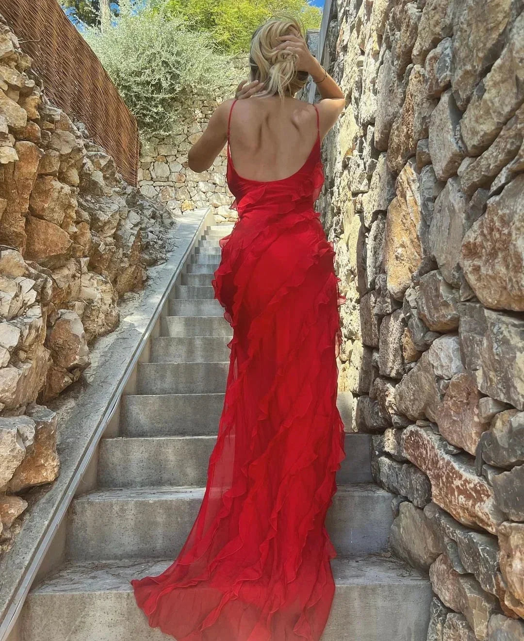 Leonie Maxi Dress with Slim Straps and Ruffle Details