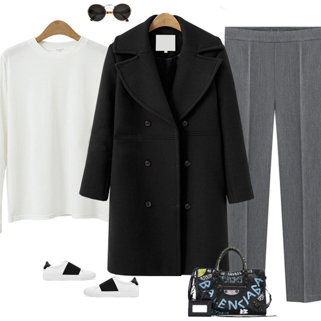Lesia Wool-Look Double-Breasted Coat with Wide Lapels