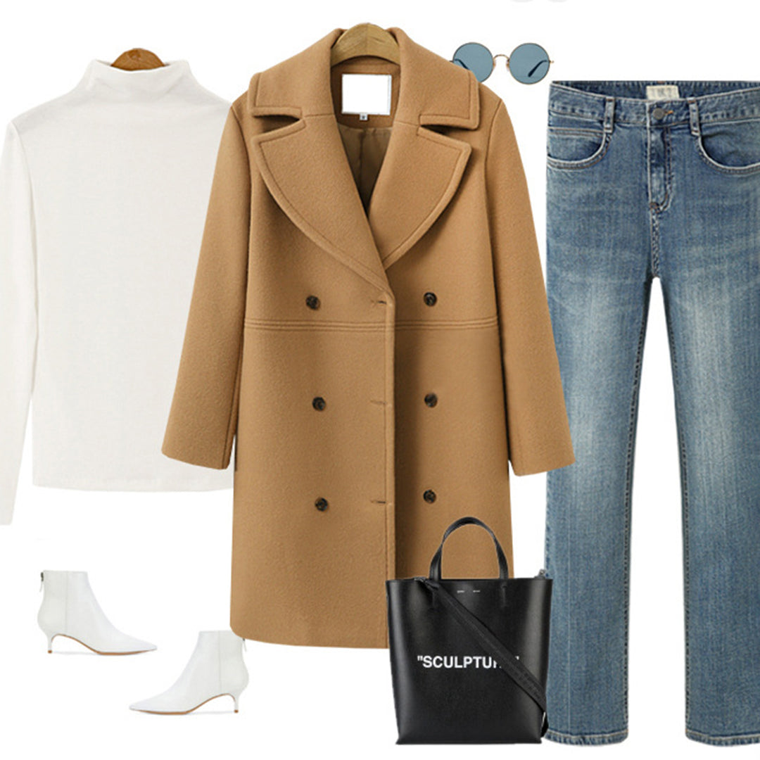 Lesia Wool-Look Double-Breasted Coat with Wide Lapels