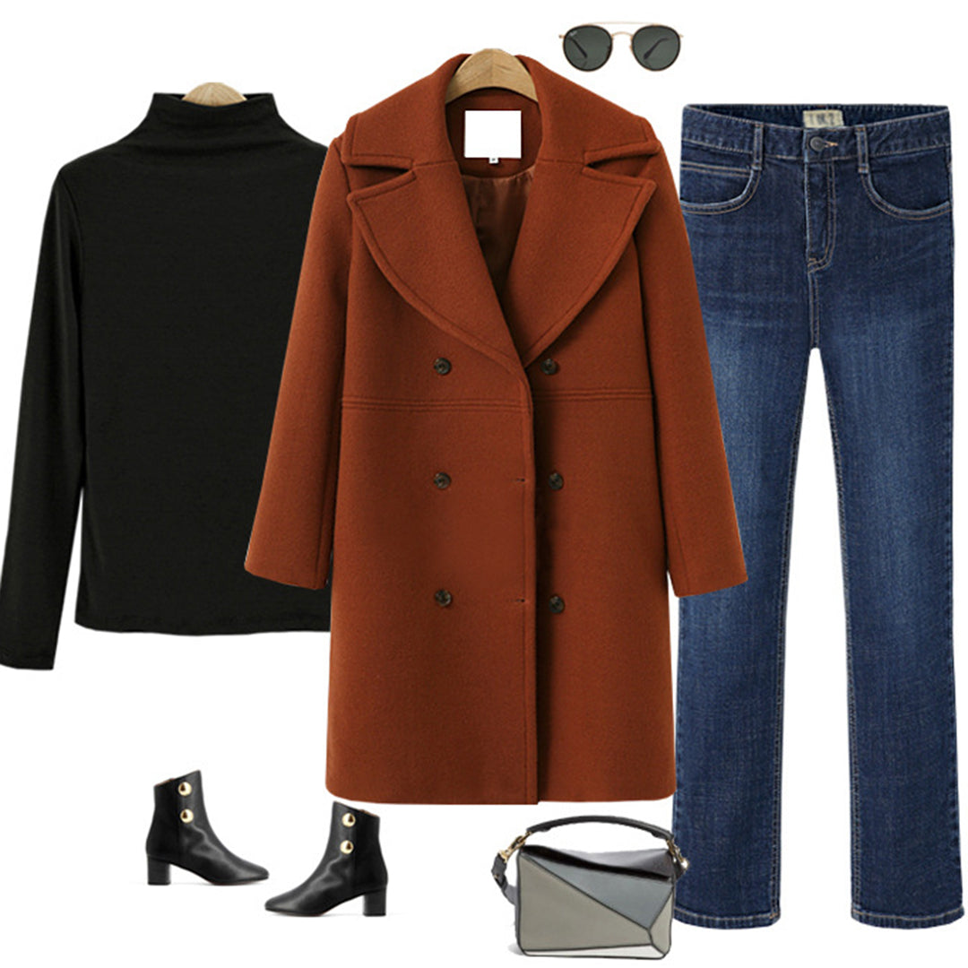 Lesia Wool-Look Double-Breasted Coat with Wide Lapels