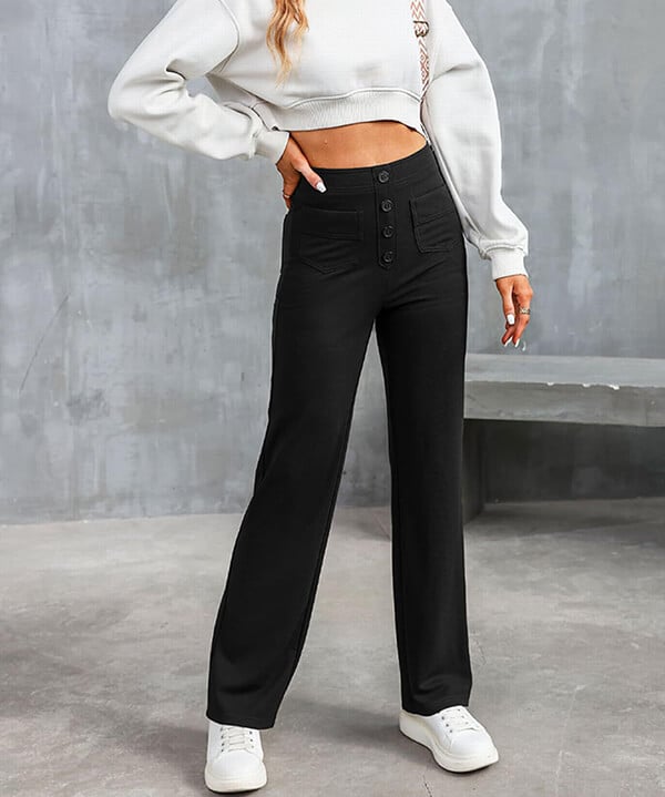 Linnea High-Waist Wide-Leg Pants with Patch Pockets