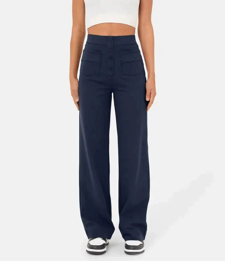 Linnea High-Waist Wide-Leg Pants with Patch Pockets