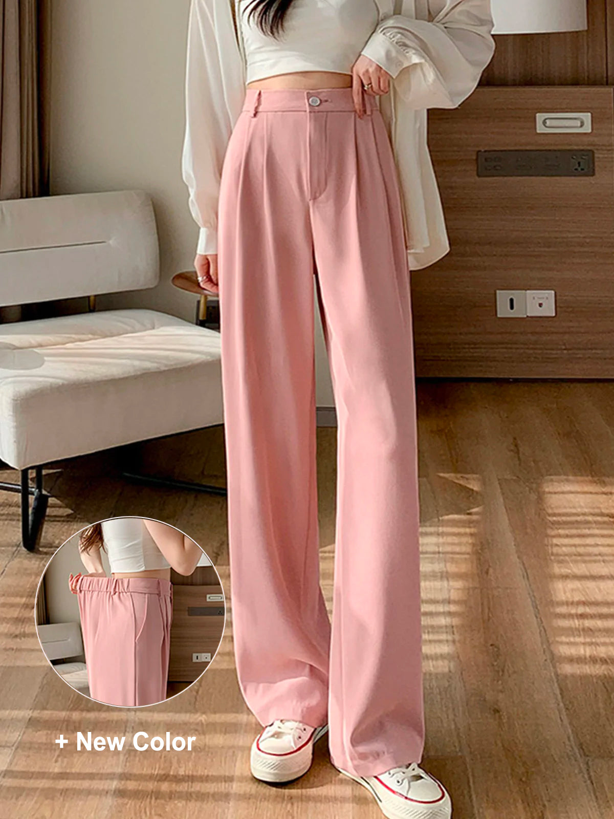Lisa Wide-Leg Pants with Pleated Front for Women - Pink