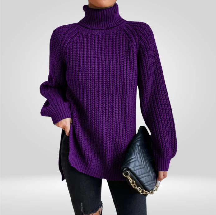 Lucy Chunky Knit Sweater with High Turtleneck - Lilac