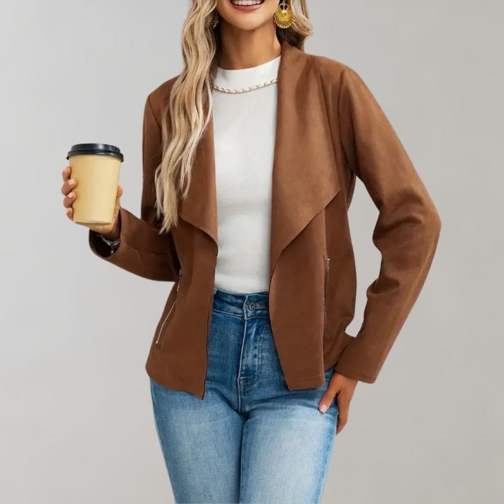 Maiuc Suede-Look Jacket with Waterfall Collar
