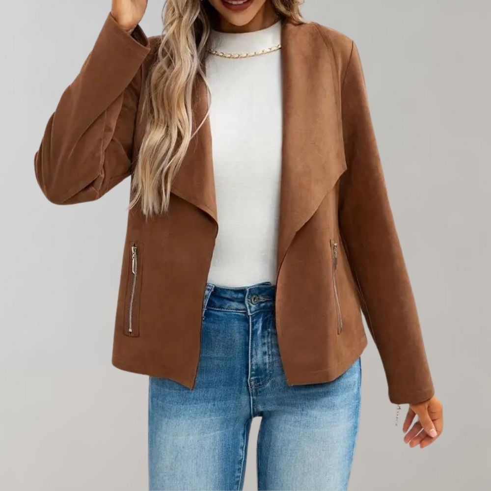 Maiuc Suede-Look Jacket with Waterfall Collar