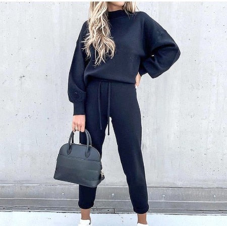 Maren Knit Set with Turtleneck and Tapered Pants - Blue