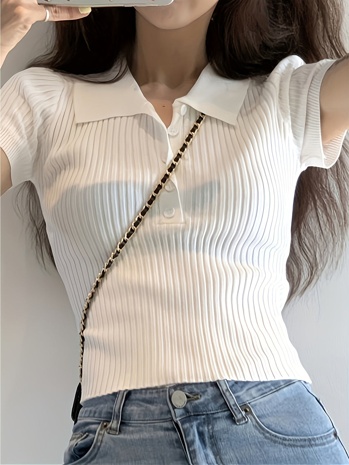 Margaux Ribbed Polo Top with Short Sleeves for Women