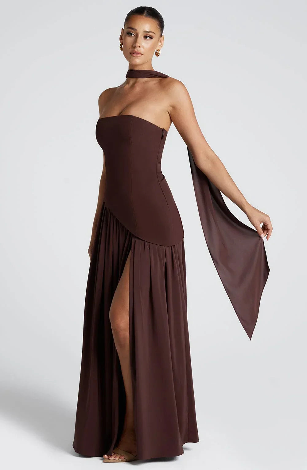 Marlowe Maxi Dress in Strapless Cut with Draped Skirt