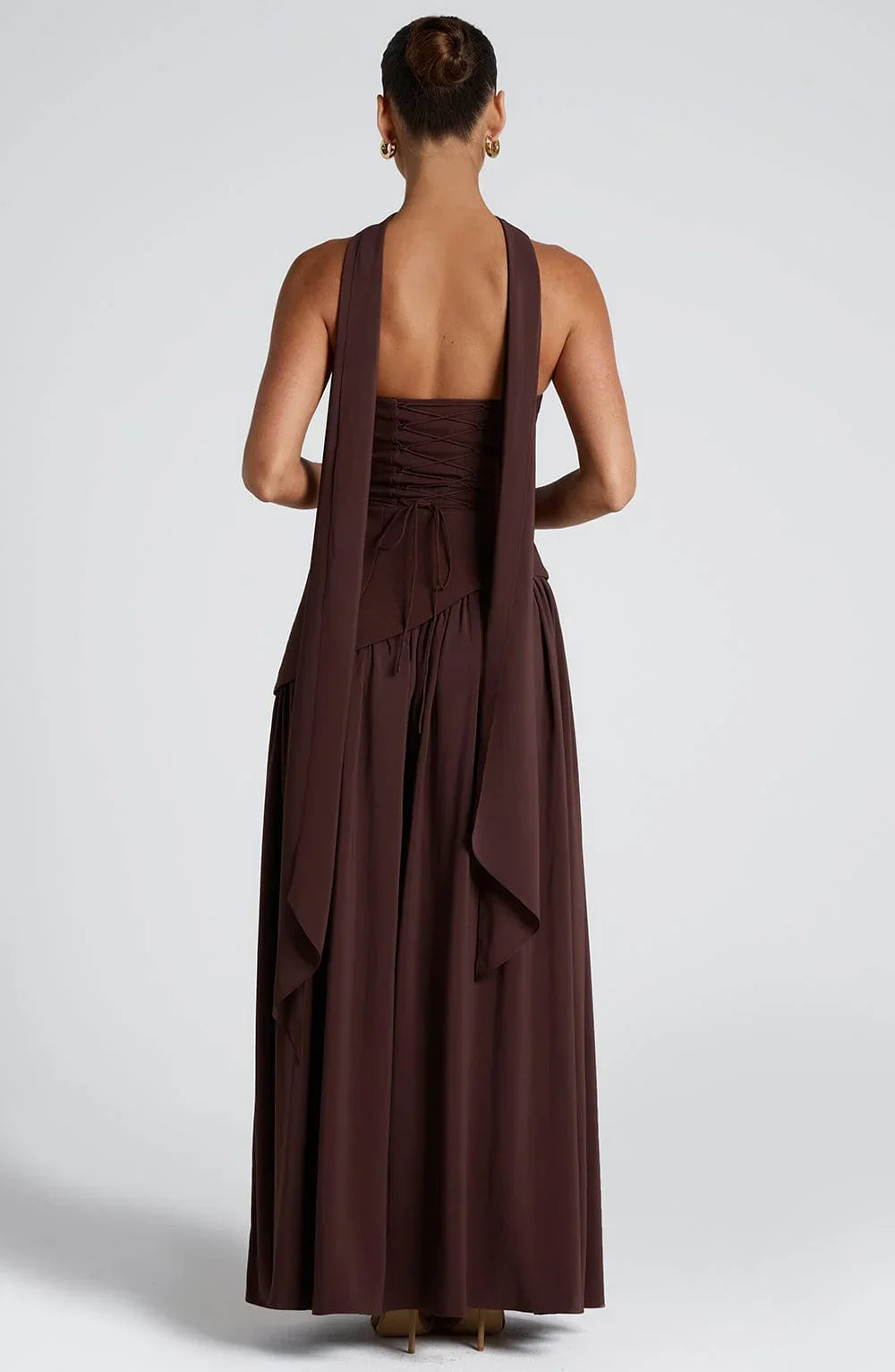 Marlowe Maxi Dress in Strapless Cut with Draped Skirt