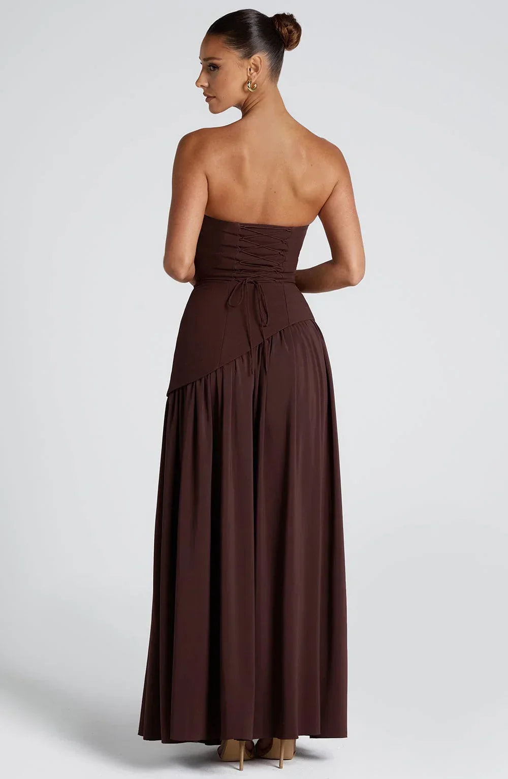 Marlowe Maxi Dress in Strapless Cut with Draped Skirt